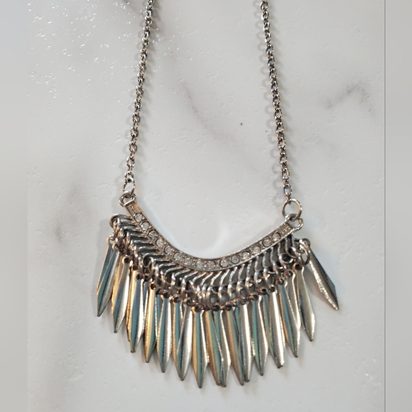 Silver Tone Necklace & Earring Dangle Spikes & Rhinestone Jewels Set NEW - Picture 10 of 11